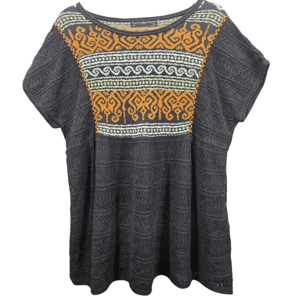 PERUVIAN CONNECTION Womens Pima Cotton Multicolor Aztec Western Blouse Size XS/S